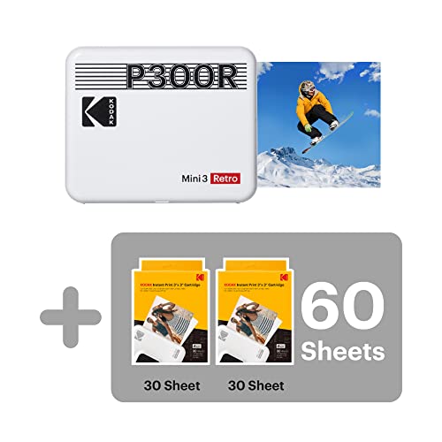 Kodak P300R Mini 3, Impresoras Portatiles Bluetooth + 68 Fotos, Impresora Pequeña De Fotos Cuadradas Tamaño 76X76Mm, Compatible con Smartphones iOS Y Android - Blanco