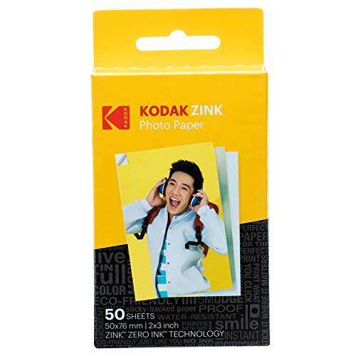 Kodak Papel Fotográfico Zink Premium de 2X3 Pulgadas (50 Hojas) Compatible con Kodak Smile, Kodak Step, Printomatic