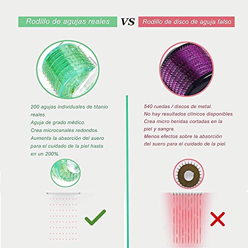 KoiBeauty Dermaroller 0.5 mm Derma Roller Titanio 200 Pines Rodillo de microagujas para rostro cuerpo cuidado de la piel eliminar arrugas cicatrices estrías cabello barba crecimiento esencia absorción