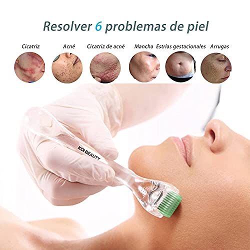 KoiBeauty Dermaroller 0.5 mm Derma Roller Titanio 200 Pines Rodillo de microagujas para rostro cuerpo cuidado de la piel eliminar arrugas cicatrices estrías cabello barba crecimiento esencia absorción