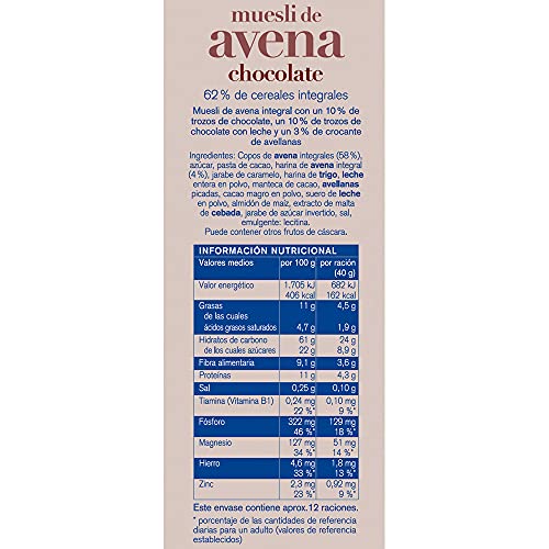 Kölln - Muesli de Avena con Chocolate y Avellanas, Cereales Integrales con Chocolate, Copos Finos, Alto Contenido de Fibra - 500 g