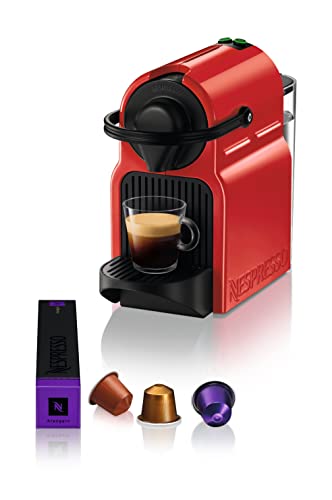 Krups Nespresso Inissia XN1005 - Cafetera monodosis de cápsulas Nespresso, 19 bares, apagado automático, color rojo, 14 cápsulas interior