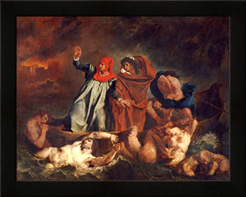 Kunst für Alle ' – Fotografía enmarcada de Eugène delacr oix Die Barke del Dante, de impresión handgefertigten imágenes de Marco, 40 x 30 cm, Color Negro Mate