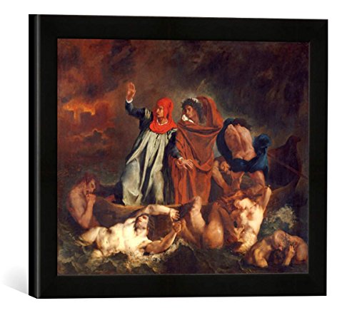Kunst für Alle ' – Fotografía enmarcada de Eugène delacr oix Die Barke del Dante, de impresión handgefertigten imágenes de Marco, 40 x 30 cm, Color Negro Mate