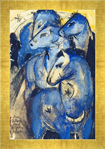 Kunst für Alle ' – Fotografía enmarcada de Franz Marc Torre Azul Caballos, de impresión handgefertigten imágenes de Marco, 40 x 60 cm, Oro Raya