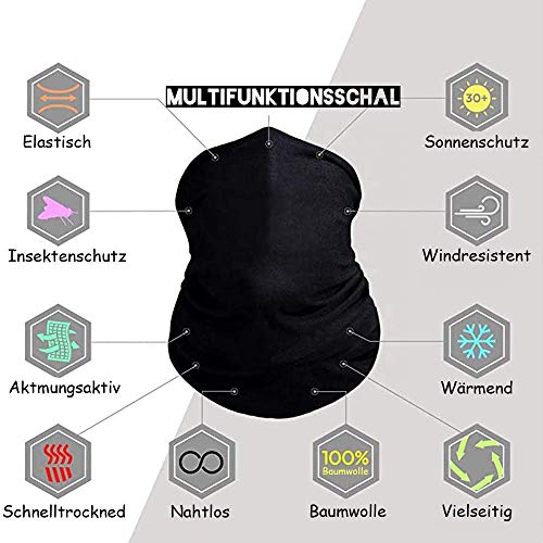 KUNSTIFY Bandana multifunción para hombre y mujer | Pañuelo tubular para el cuello y la cara, máscara de protección solar de algodón | elástico, transpirable y lavable