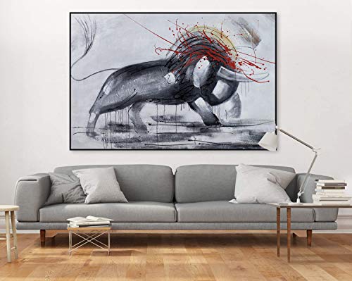 Kunstloft® Extraordinario Cuadro al óleo 'Woken Beast' 180x120cm | Original Pintura XXL Pintado a Mano sobre Lienzo | Toro Energía Blanco/Negro | Mural de Arte Moderno