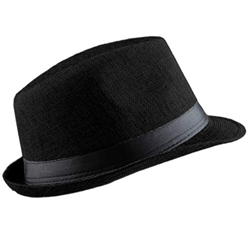 KYEYGWO Sombrero fedora de fieltro, sombrero de gángster para hombre y mujer, de ala ancha, estilo vintage, #1-negro, Talla única
