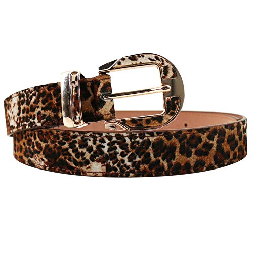 La Haute - Cinturón de piel de ante con estampado de leopardo, ajustable, para pantalones vaqueros y vestidos