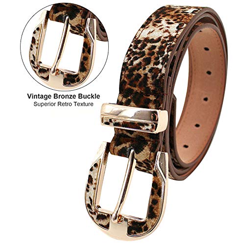 La Haute - Cinturón de piel de ante con estampado de leopardo, ajustable, para pantalones vaqueros y vestidos