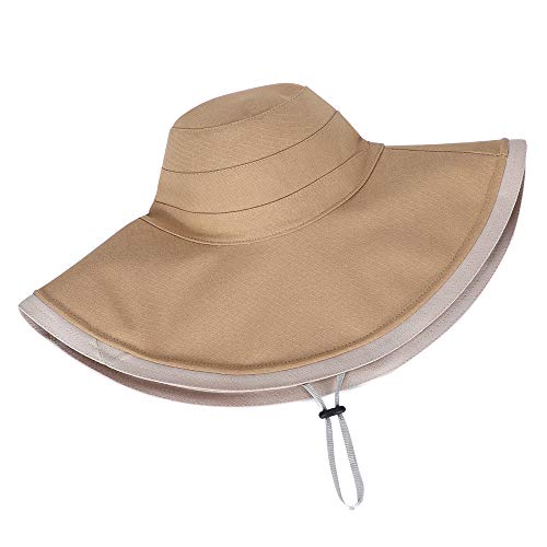 LACOFIA Sombreros de Sol para Mujer de ala Ancha Gorra de Playa para Mujer Viseras de Verano Plegables para Exteriores con Cuerda a Prueba de Viento Cachi