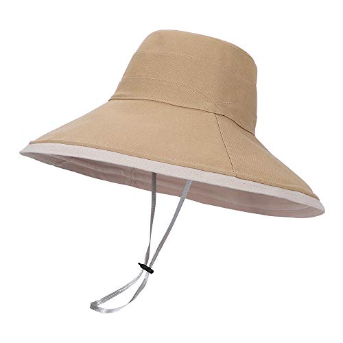 LACOFIA Sombreros de Sol para Mujer de ala Ancha Gorra de Playa para Mujer Viseras de Verano Plegables para Exteriores con Cuerda a Prueba de Viento Cachi