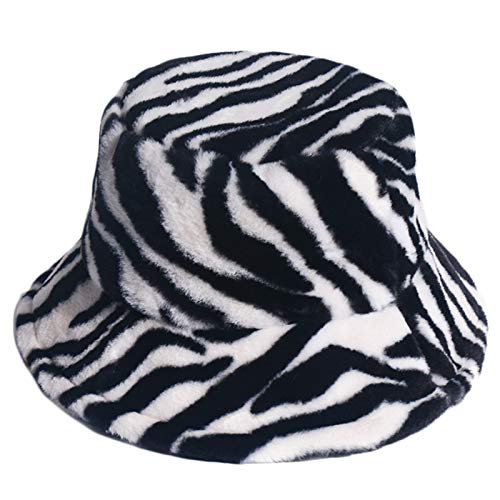 laimoere - Sombrero de Cubo de Felpa Gruesa con Rayas de Cebra Unisex, Sombrero de Pescador cálido de Invierno de Moda