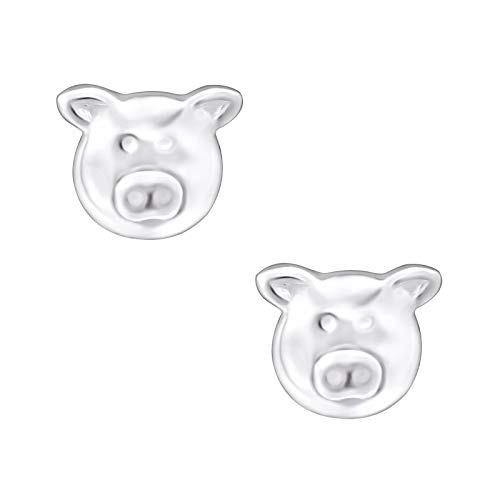 Laimons Pendientes infantiles para niña, diseño de cerdo, 7 x 6 mm, plata de ley 925