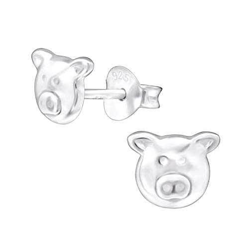 Laimons Pendientes infantiles para niña, diseño de cerdo, 7 x 6 mm, plata de ley 925