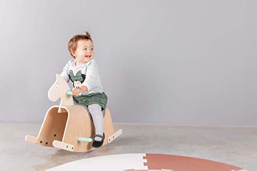 Lalaloom SITTER - Caballito balancín para bebe de madera natural (diseño caballo mecedora, juguete para equilibrio por niños), 73x36x45 cm, color Verde
