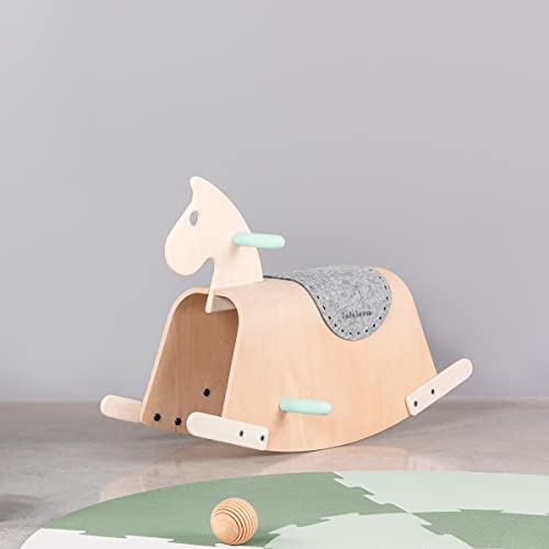 Lalaloom SITTER - Caballito balancín para bebe de madera natural (diseño caballo mecedora, juguete para equilibrio por niños), 73x36x45 cm, color Verde