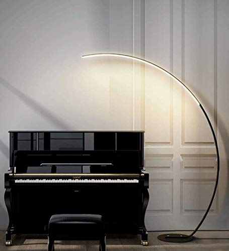Lámpara de arco LED regulable, lámpara de pie minimalista moderna 25W, lámpara de salón semicircular de aluminio metal, curvada lámpara de lectura con mando a distancia, ideal para salón, negro, 170cm