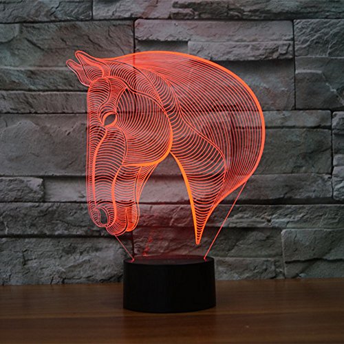Lámpara de ilusión de cabeza de caballo 3D, Koreyoshi 7 cambio de color luz de noche decoración del hogar dormitorio acrílico LED Art lámpara