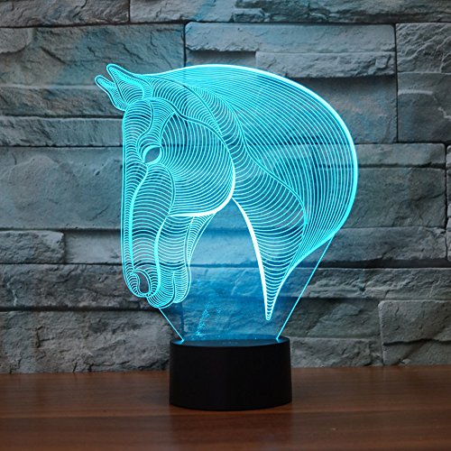 Lámpara de ilusión de cabeza de caballo 3D, Koreyoshi 7 cambio de color luz de noche decoración del hogar dormitorio acrílico LED Art lámpara
