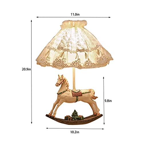 Lámpara de mesa creativa Lámpara de mesa para niños de estilo europeo Dream Girl Interruptor de botón de encaje Lámpara de escritorio de resina de dibujos animados de caballo de Troya para dormitorio