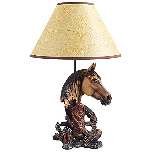 Lámpara de mesa de cabeza de cabezal de vaquero occidental creativa, lámpara de escritorio de noche de dormitorio rústico, interruptores rotativos Tabla de mesa de mesa de noche Luces de estudio de la