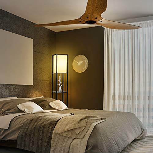 Lámpara de pie de madera con Control Remoto con Estantes Decorativos, Atenuador Dimmer Continuo 3 Temperaturas de Color (Negro)