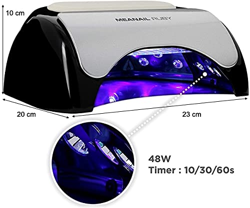 Lampara UV y LED 48W - Set Completo Secador de Uñas Gel Manicura y Pedicura - Kit Edition Ruby con 6 esmaltes semipermanentes para uñas - Cruelty free, Meanail Paris