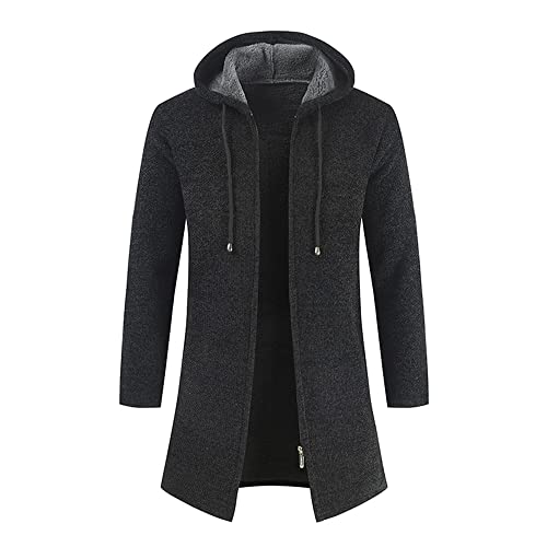 Lana Chaqueta Hombre Otoño Invierno Prueba Viento Cálido Color Sólido Hombre Traje/Invierno Chaqueta Moderno Longitud Media Cárdigan Abrigo Urbana con Capucha Hombre Chaqueta