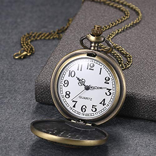 Lancardo Reloj de Bolsillo Retro Impermeable Color Bronce Movimiento de Cuarzo Cadena de Suéter Caja Morado Frase Ingleses I Love You Forever Te Amo para Siempre Regalo de Estilo Vintage para Amor