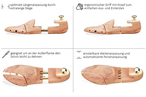 Langer & Messmer hormas para zapatos de madera de cedro (para hombre y mujer), incluye calzador pequeño de madera de cedro, perfecto para viajes tamaño 34-50, el original (40/41 EU)