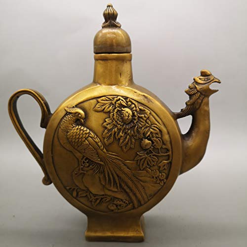 LAOJUNLU - Petaca de latón con diseño de pavo real de imitación de bronce antiguo, colección de joyas de estilo tradicional chino solitario