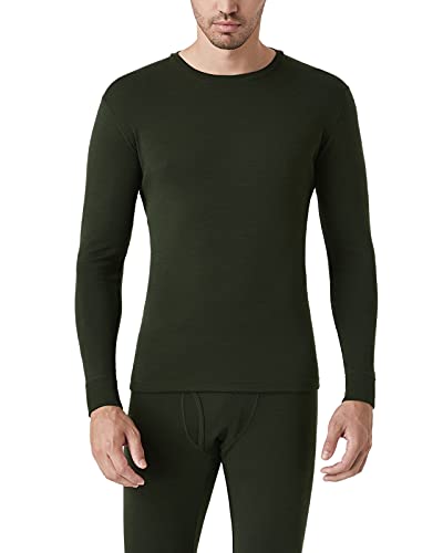 LAPASA Camiseta Interior Térmica Ligera de 100% Lana Merino para Hombre Manga Larga Cuello Redondo Capa Interior M29 L Verde