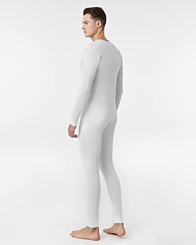 LAPASA Conjunto de Ropa Interior Térmica Ligera Camiseta Manga Larga con Cuello V Pantalon Tecnologia Heatgen M76 L Blanco