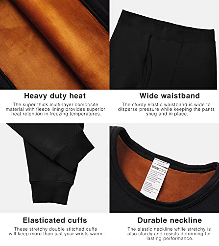 LAPASA Ropa Térmica Espesa para Hombre Conjunto Interior Camisa y Pantalon de Invierno Super-Warm M63 M Negro