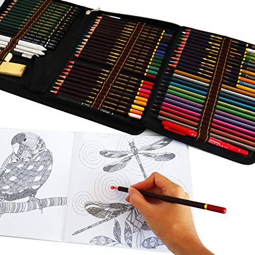 lapices colores profesionales,kit para dibujar a lapiz,72 dibujos a lapiz con color y herramientas de dibujo,Incluye lápices metálicos,acuarelables,carbón,lápices pastel y caja de lápiz