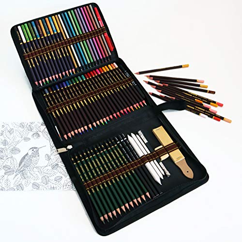 lapices colores profesionales,kit para dibujar a lapiz,72 dibujos a lapiz con color y herramientas de dibujo,Incluye lápices metálicos,acuarelables,carbón,lápices pastel y caja de lápiz