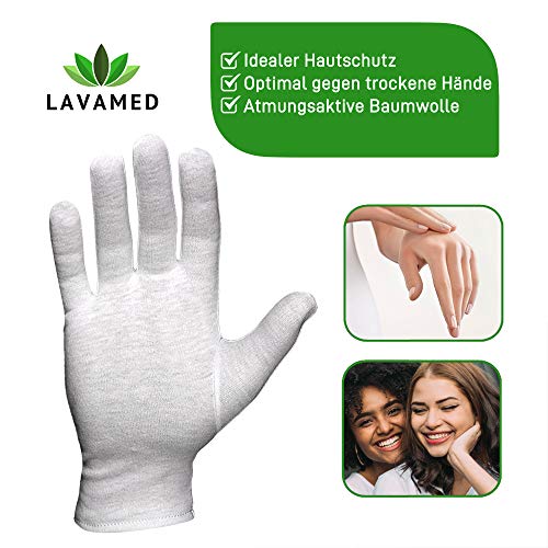LAVAMED Dermatest: guantes de algodón de muy buena calidad, guantes de algodón extrasuaves, 100 % algodón, guantes de punto, guantes de hilo blanco, guantes cosméticos prémium (3 pares, S)