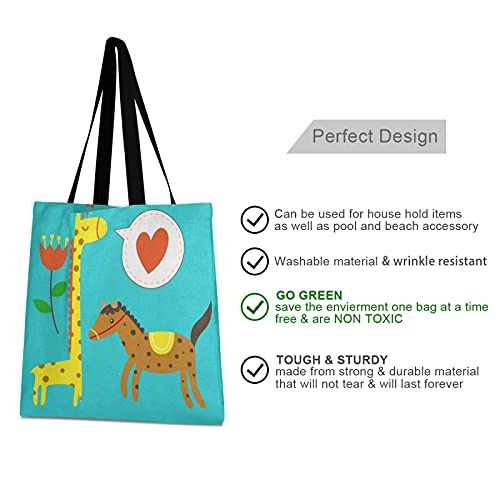 LDIYEU Amor Jirafa Pony Bolsa Compra Reutilizables Bolsas de Mano para Trabajo Escuela Comestibles Plegables de Playa para Mujeres Niñas