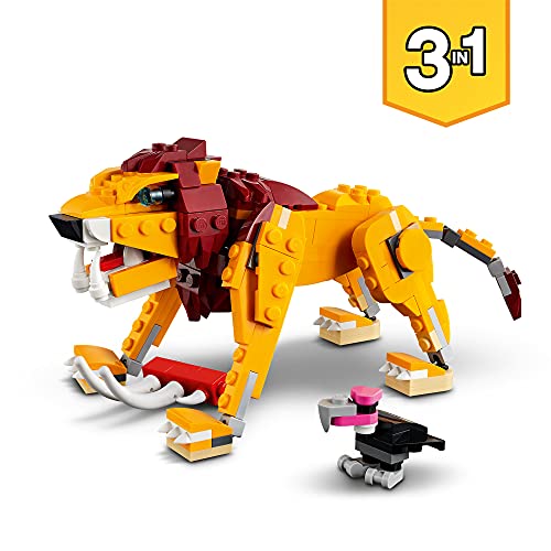 LEGO 31112 Creator 3en1 León Salvaje, Avestruz y Jabalí, Juguetes de Animales para Niños 7 Años con Figuras, Set de construcción