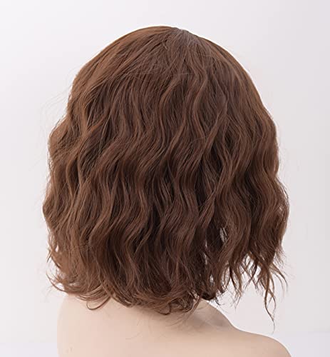 LEMEIZ Pelucas de cobre marrón para mujer de pelo corto, pelucas rizadas Bob para mujeres, peluca de pelo sintético sin pegamento, peluca rizada marrón de 10 pulgadas LEMEIZ-134-4