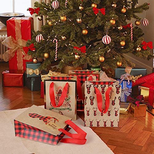 LEMESO 12 Navidad Bolsas para Regalo Bolsa Papel Duro Bolsa de Regalo Exquisita -10 x 18 x 23cm