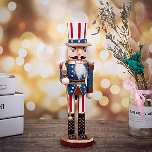 length 9.8-Pulgadas Conjunto de 3 Navidad de Madera Americana Cascanueces Figurines Tío Sam con la Bandera de EE.UU. Artesanal de Marionetas de Escritorio del Ornamento