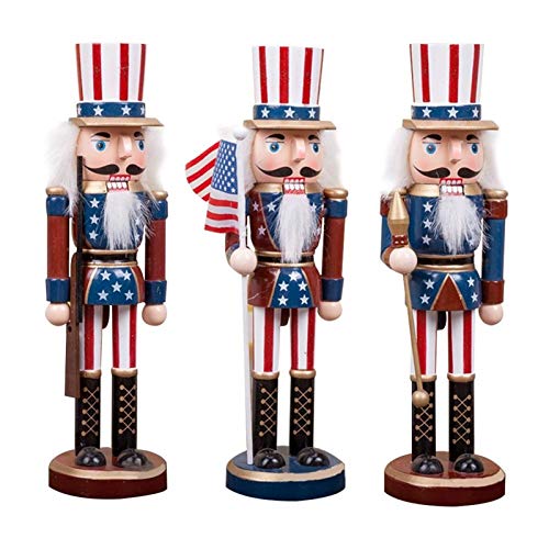 length 9.8-Pulgadas Conjunto de 3 Navidad de Madera Americana Cascanueces Figurines Tío Sam con la Bandera de EE.UU. Artesanal de Marionetas de Escritorio del Ornamento