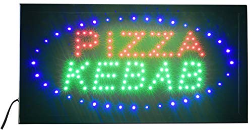Letrero luminoso LED con texto – Pizza Kebab 48 x 25 x 2 cm con LED azul intermitente [Clase energética A]