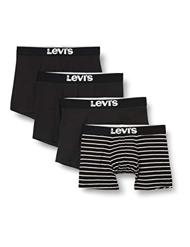 Levi's Solid and Vintage Stripe-Calzoncillos Tipo bóxer para Hombre (4 Unidades), Negro, Blanco, L