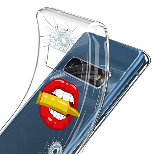 Lex Altern Funda para Samsung Galaxy Note 20 S21 Ultra S20 Plus 5G A71 10 Delgado Bullet Chicas Linda Cracked Shot Cubierta Ligera Glass Lips Carcasa Suave Transparente Roja Lux uk1410