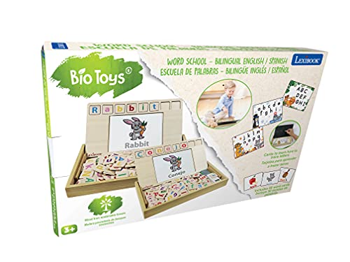 LEXIBOOK- Bio Toys Escuela De Palabras, Bilingüe Inglés/Español Madera, 50 Tarjetas, Alfabeto, Juego Educativo, EDU100i2, Multicolor