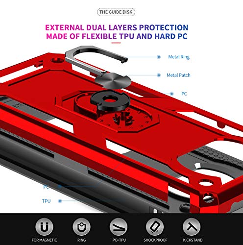 LeYi Funda para Xiaomi Poco X3 Pro/Xiaomi Poco X3 NFC con [2-Unidades] Cristal Vidrio Templado,Armor Carcasa con 360 Grados Anillo Soporte Hard PC y Silicona TPU Bumper Case para Movil Poco X3,Rojo
