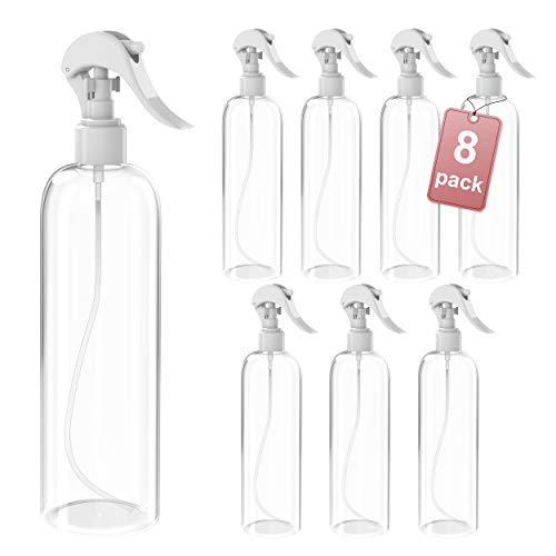 LG Luxury & Grace Pack 8 Botellas de Spray, 500 ml. Pulverizadores de Polietileno Transparente. Botellas Rociadoras. Atomizadores Rellenables. Botes de Limpieza y Uso Profesional.